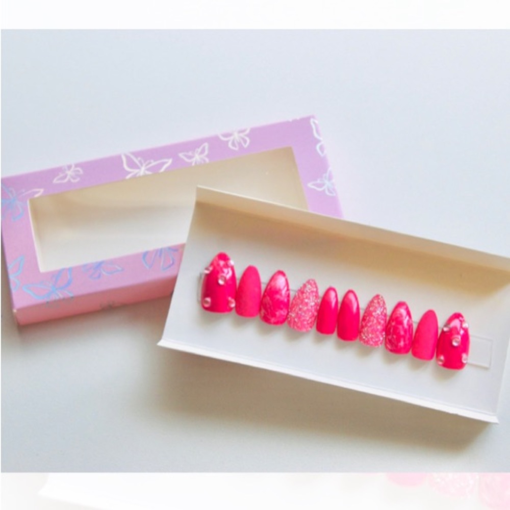 Hand painted pink Barbie core nails
